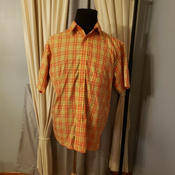 Impact Mens Orange Yellow Plaid Shirt 